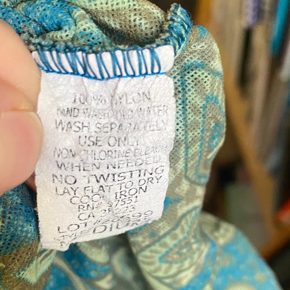 Sweet Pea Blue and Green Paisley y2k Mesh Long Sleeve Dress - Picture 4 of 4